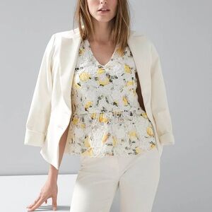 White House Black Market Lemon Floral Lace Sleeveless Top V-Neck Peplum